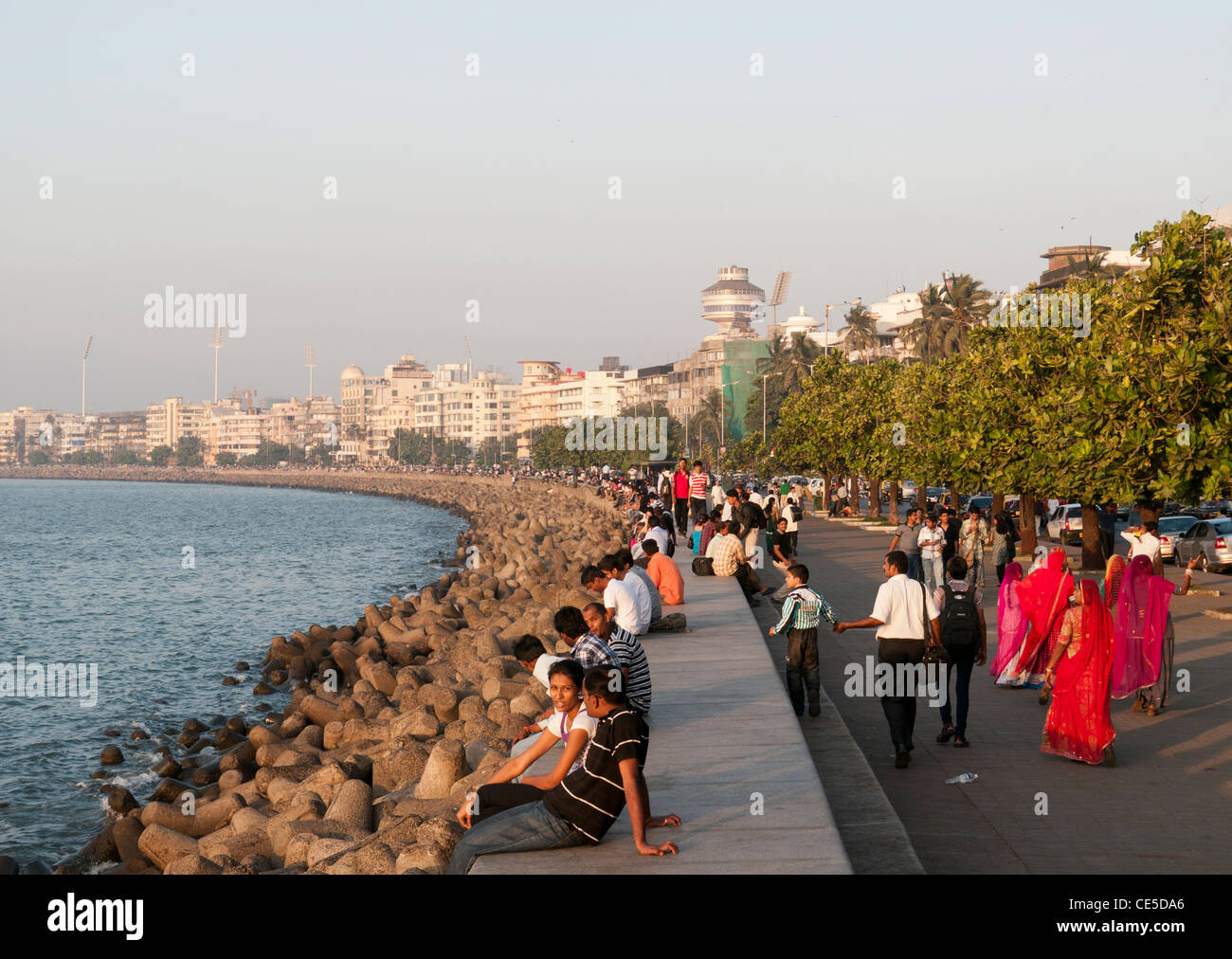 People on Marine Drive in Mumbai India Stock Photo