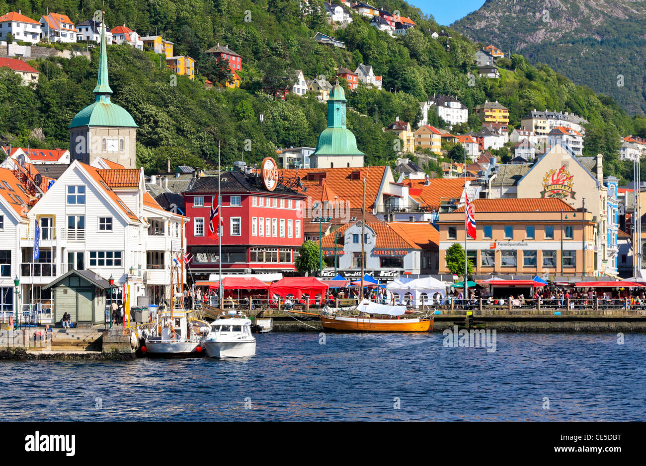 The Waterfront in the old Part of the Port of Bergen Stock Photo
