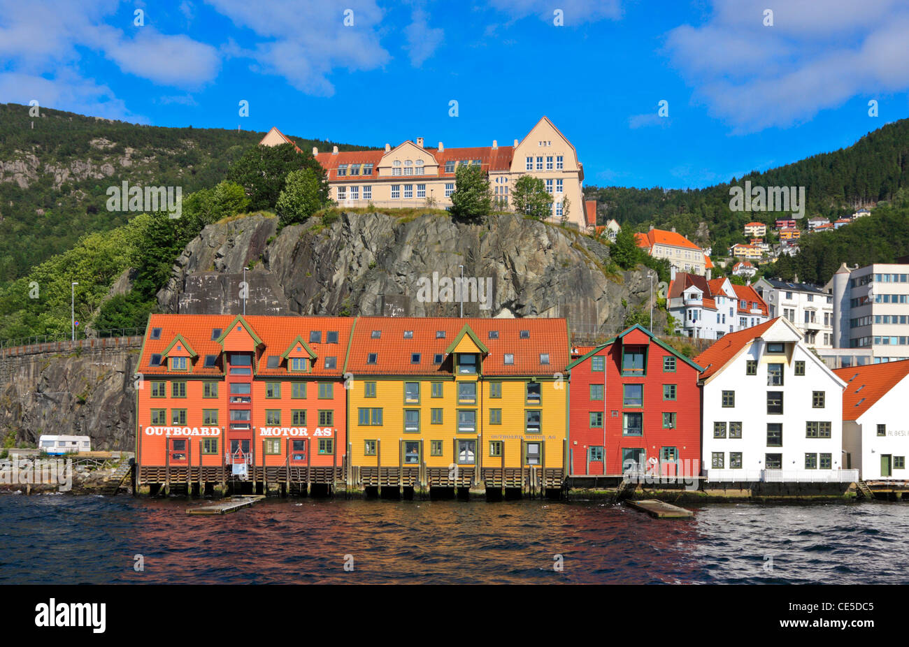 The Waterfront in the old Part of the Port of Bergen Stock Photo