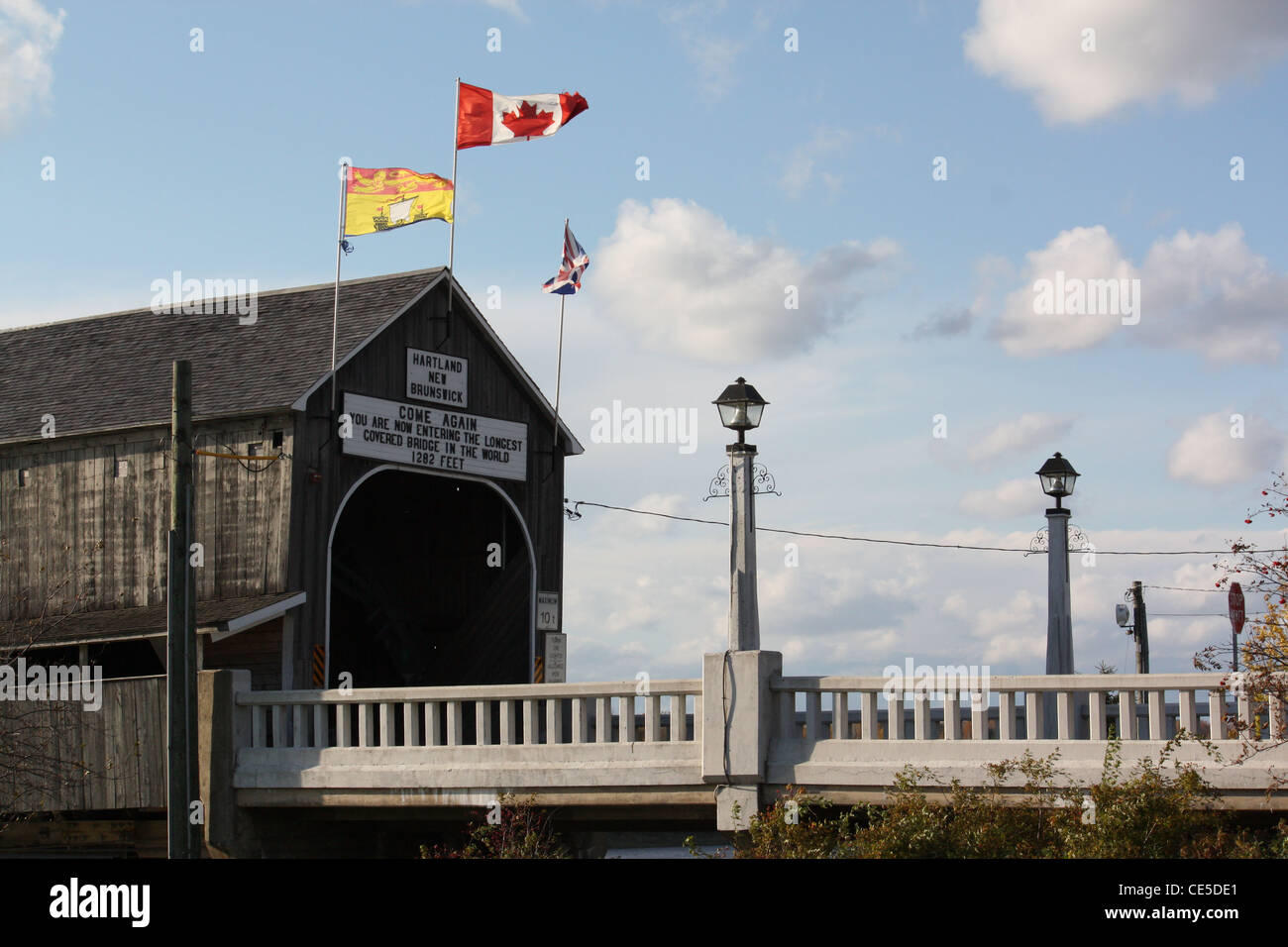 covered bridge  longest covered bridge in the world 1282 feet long  wooden  Canadian covered bridge New Brunswick Stock Photo