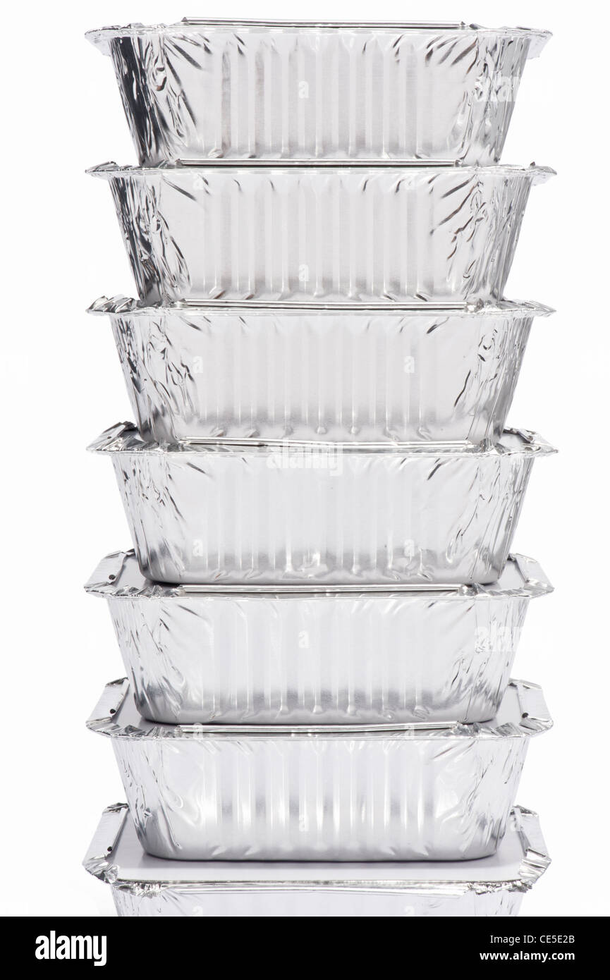 A stack of foil food containers Stock Photo