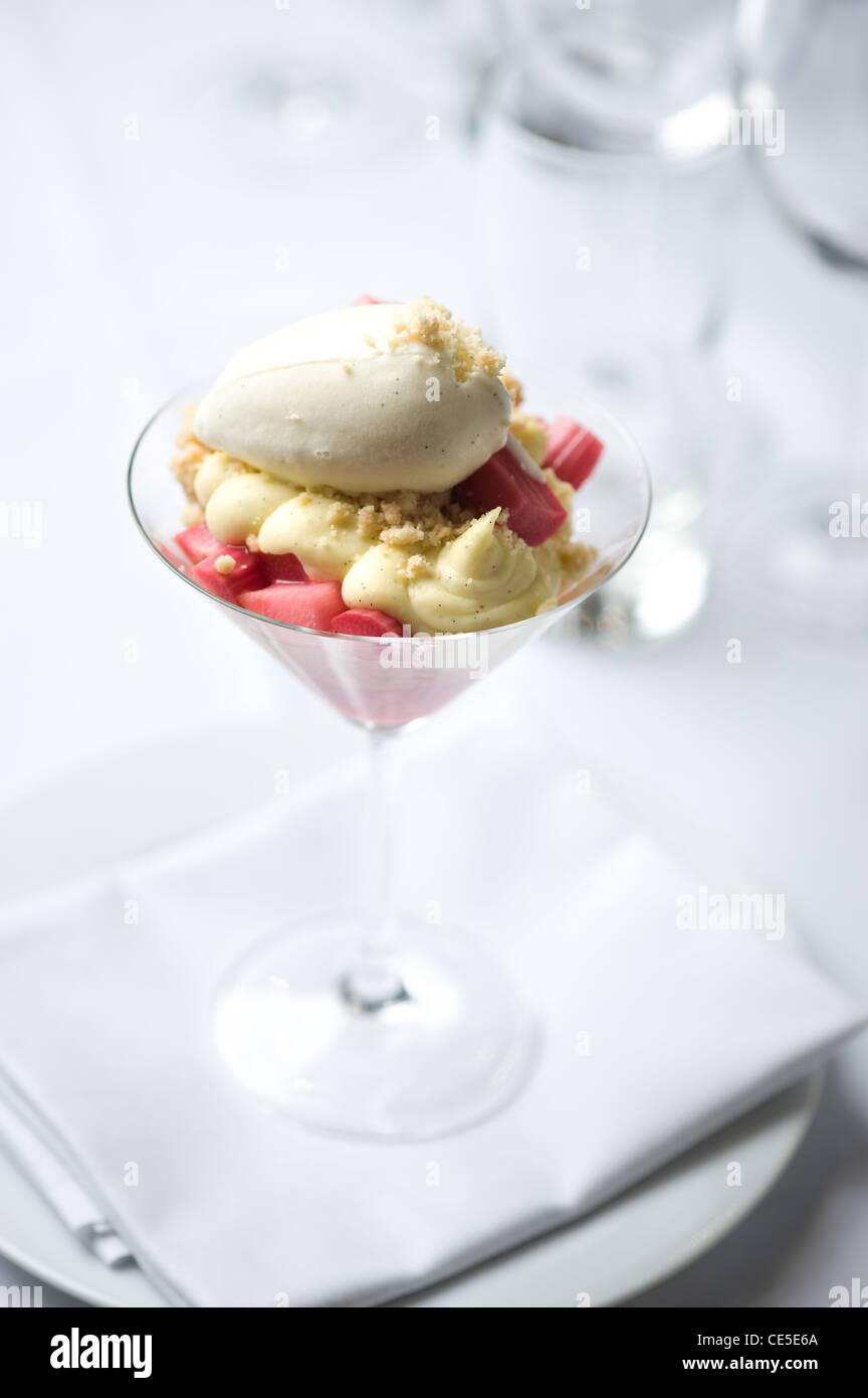Rhubarb crumble in a glass Stock Photo