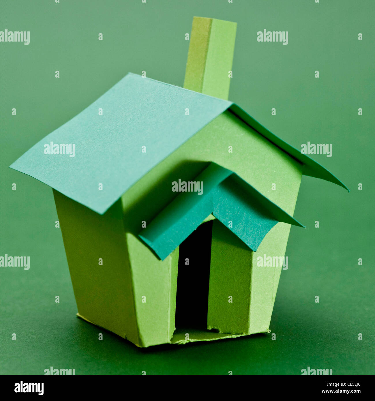 Small green cardboard house Stock Photo