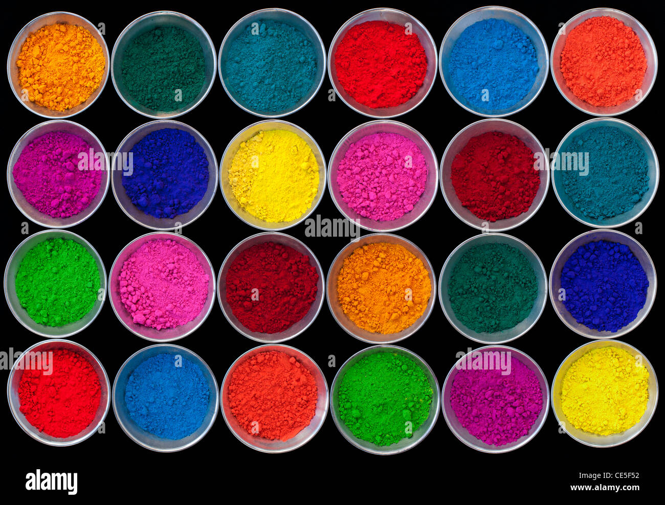 Traditional, Indian Colorful Holi Powder Paint in Steel Bowls