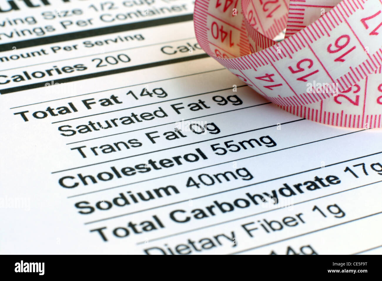 Nutrition facts and measure tape Stock Photo