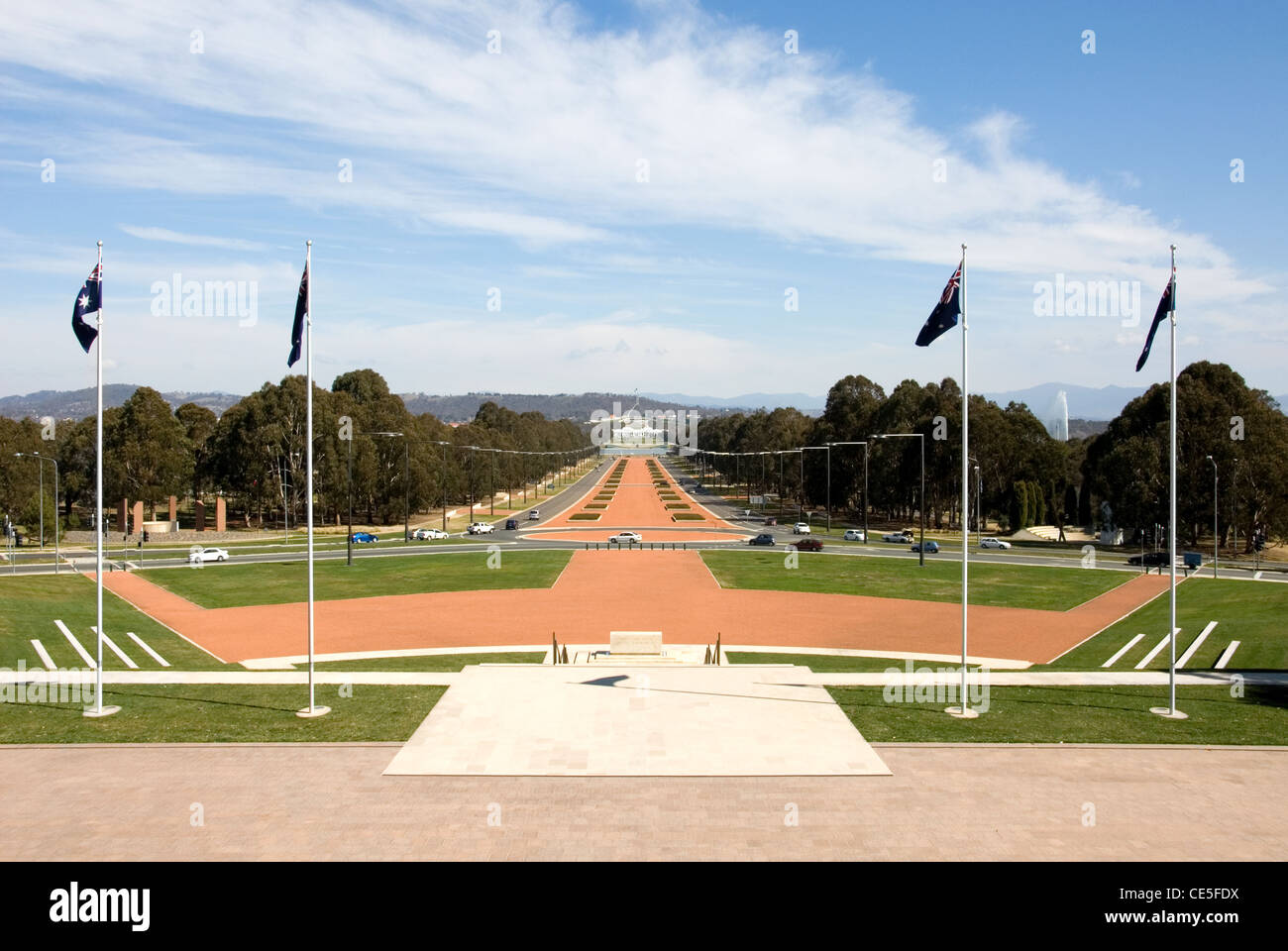 The scene of Anzac Avenue, with Old Parliament House in the distance, Canberra, Australian Capital Territory, Australia Stock Photo