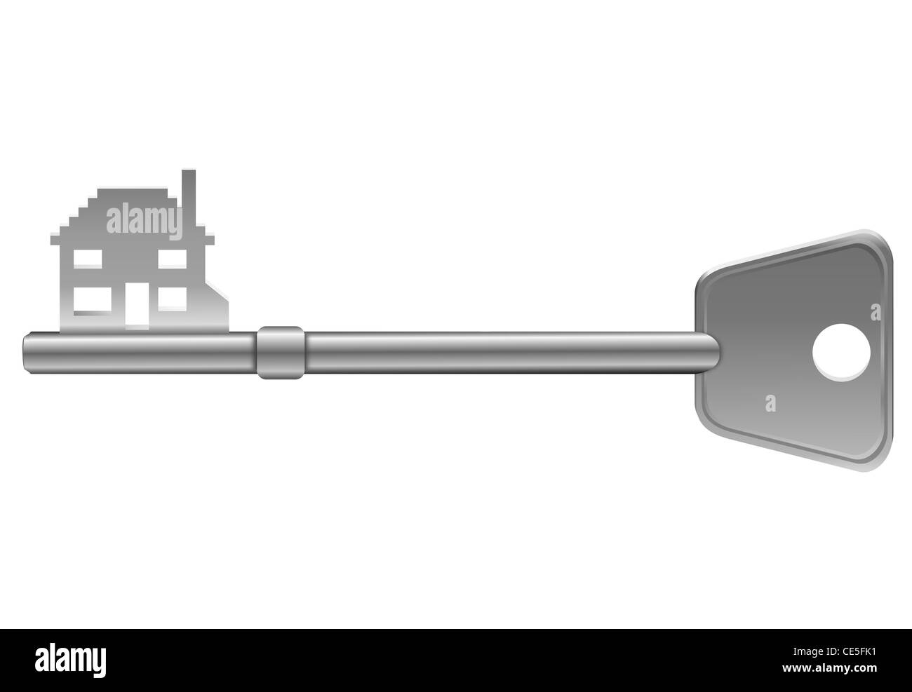 Illustration depicting a single key with a 'home' concept.White background. Stock Photo