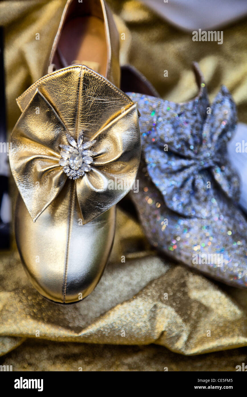 Sparkly Dance Shoes through shop window Stock Photo Alamy