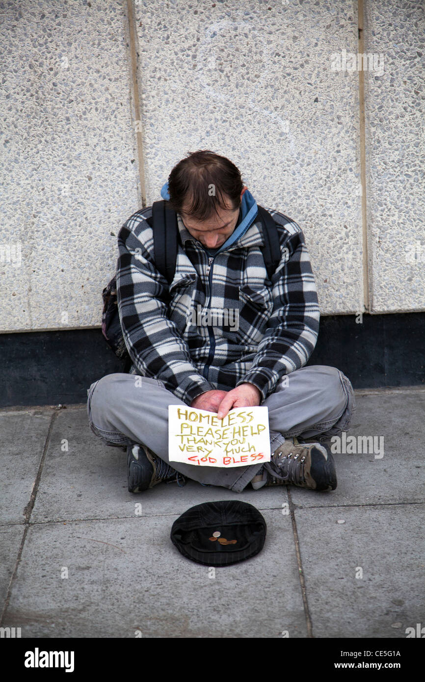 Homeless Man Asking for Money on Southbank London UK Stock Photo Alamy