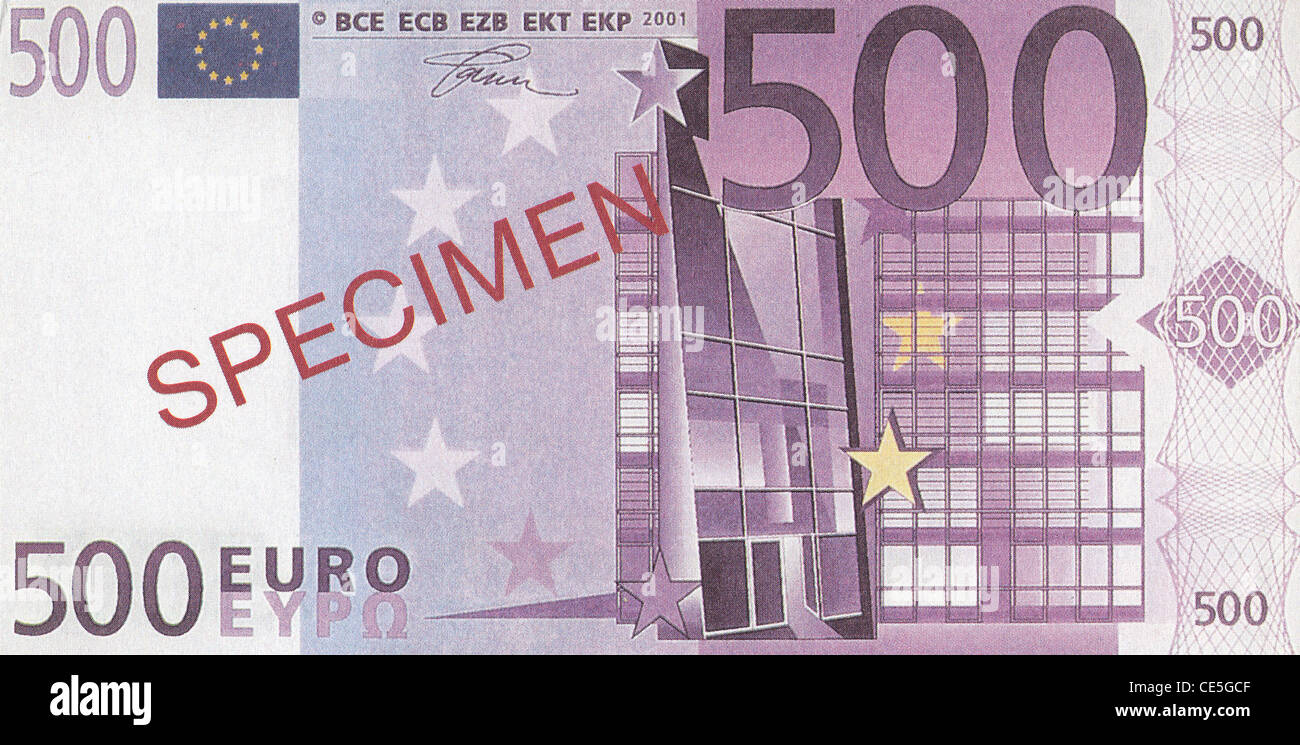 Specimen 500 Euro Banknote Stock Photo