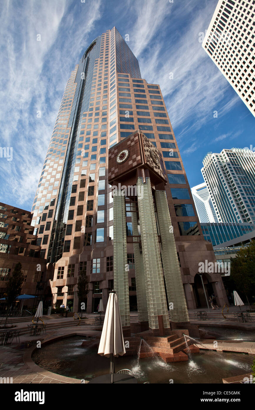 View of One Wells Fargo Center previously One Wachovia Center office complex in Charlotte, NC. Stock Photo