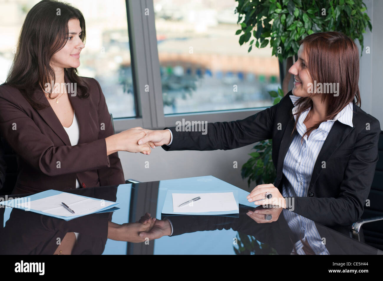 Agreement between real estate agent and buyer Stock Photo