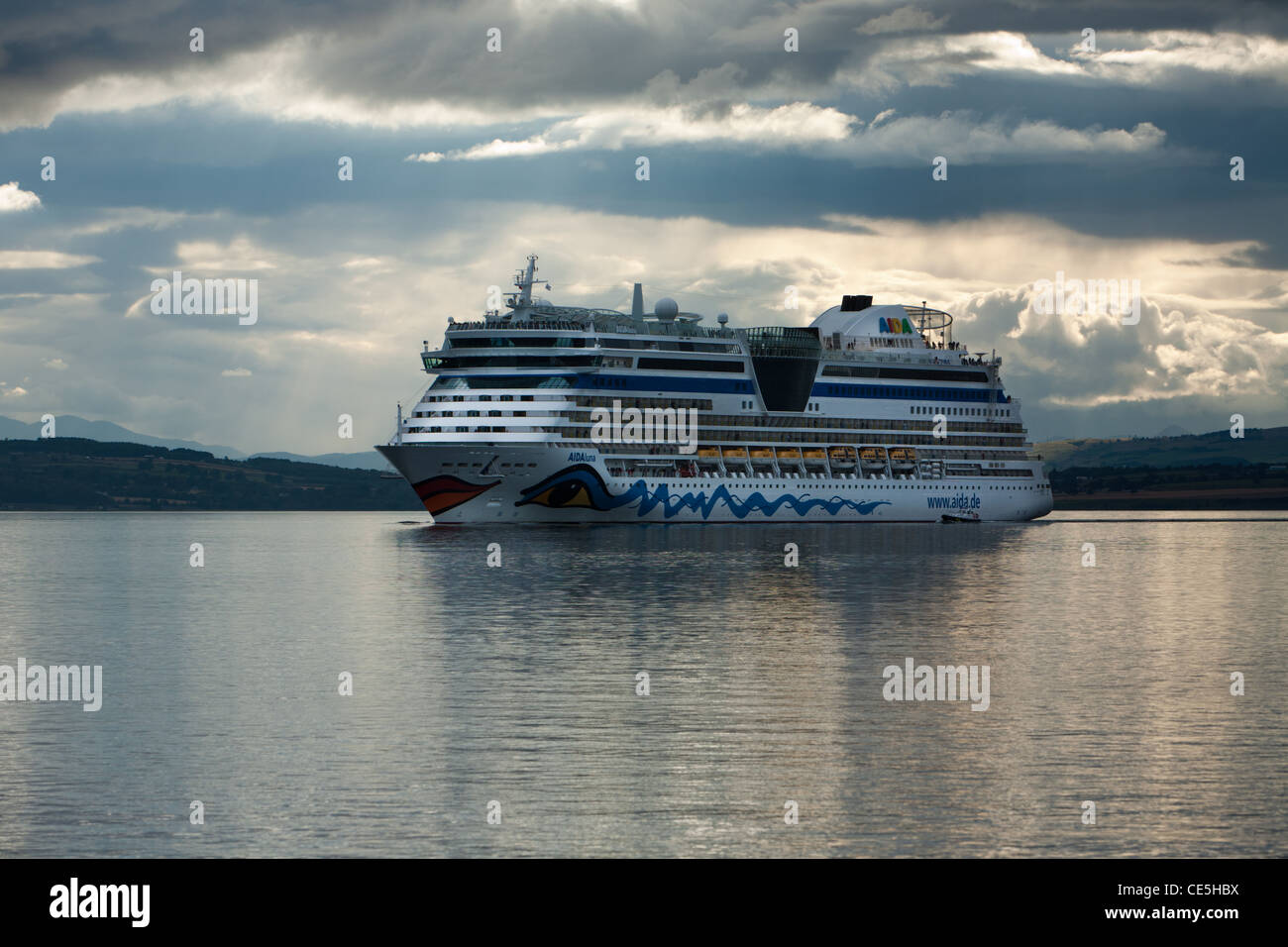 AIDAluna cruise ship leaving the Cromarty Firth, Ross & Cromarty, Scotland Stock Photo