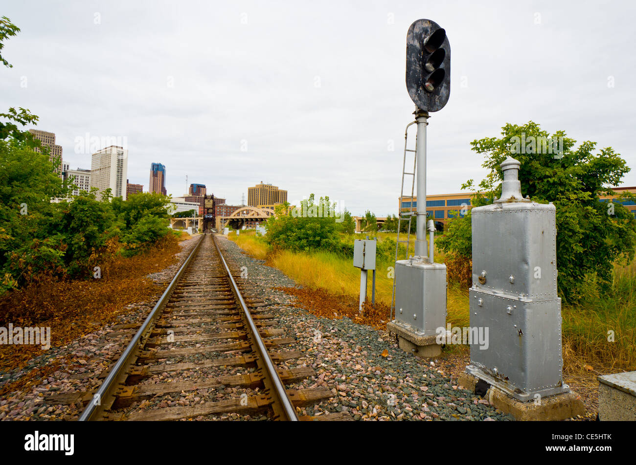 Railroad Tracks Leading Into the Industrial Part of Saint Paul Minnesota Stock Photo
