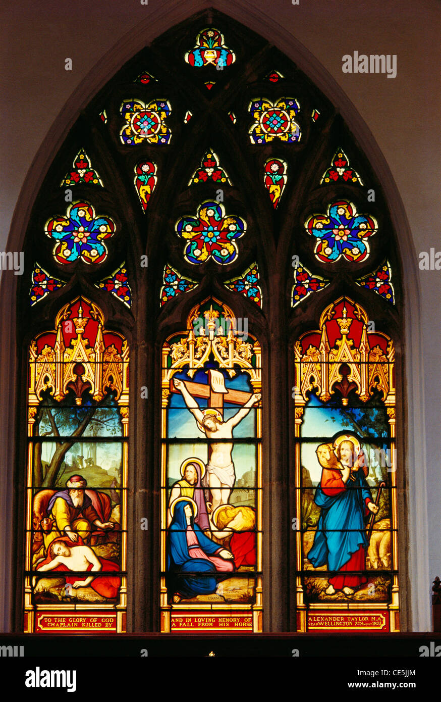 Stained Glass in All Saints Church at Coonor ; Tamil Nadu ; India Stock Photo
