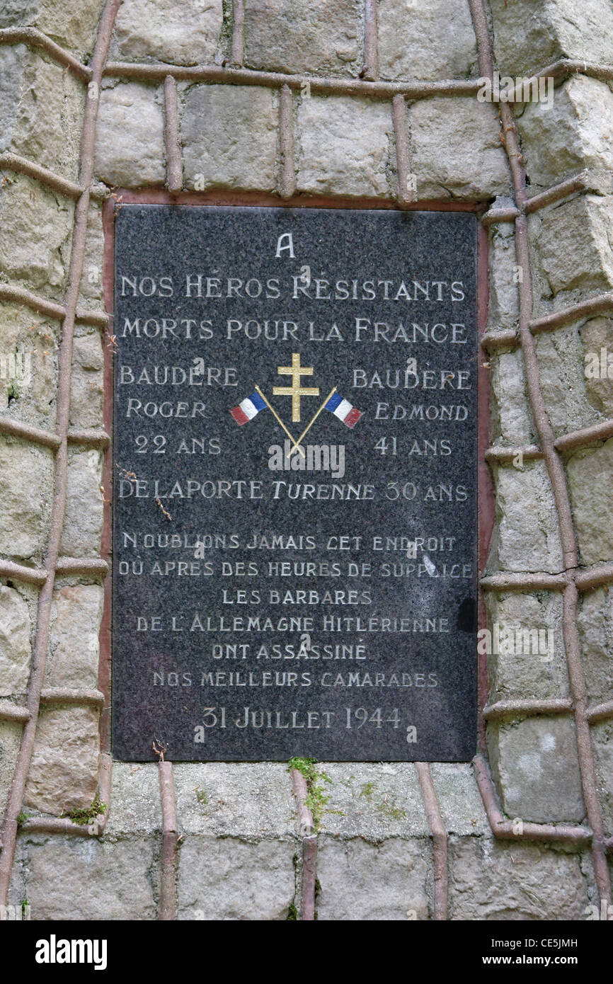 French Resistance memorial, 31st July 1944. The martyrs of the Cambron Forest.  Mémorial pour la Résistance française, 31 Juillet 1944. Stock Photo