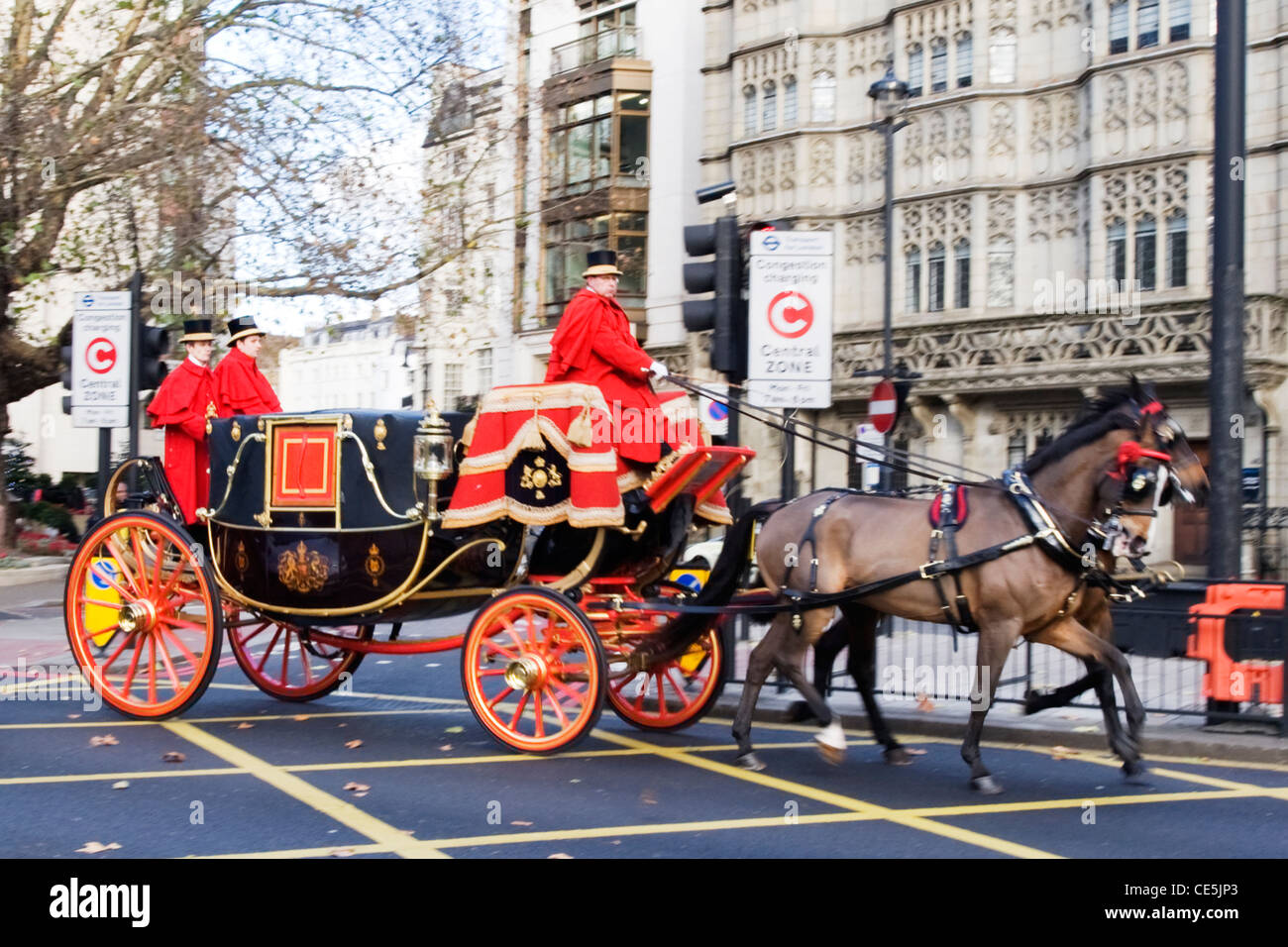 England , London , Park Lane , royal horses & carriage with footmen in