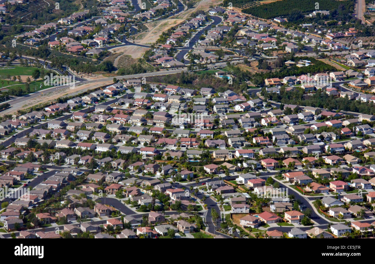 Aerial view of residential area California USA Stock Photo