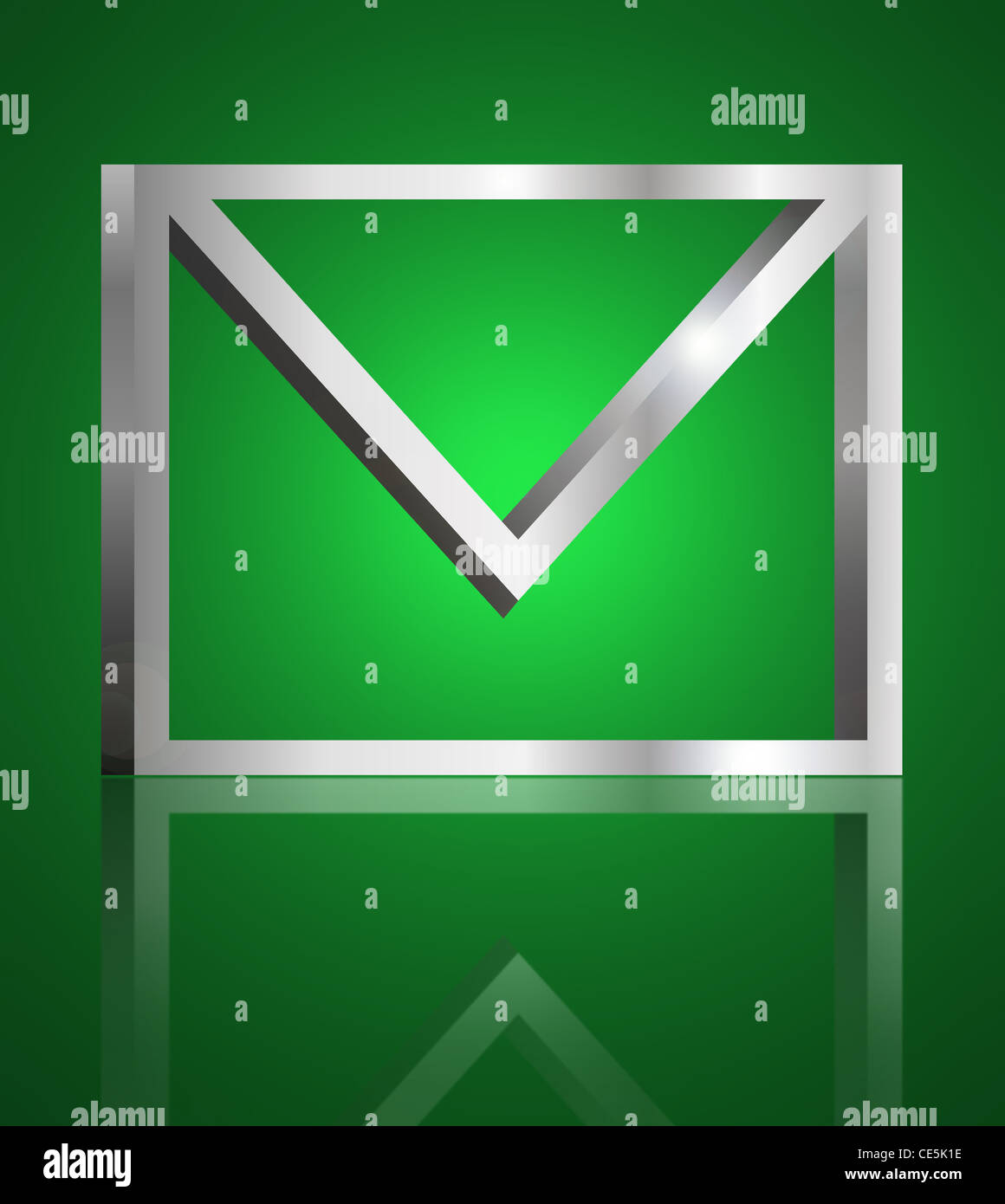 Illustration depicting a single metallic email symbol arranged over ...