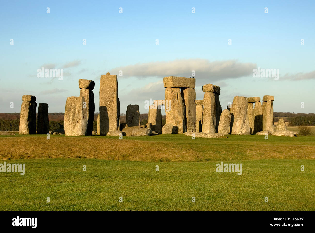 Stonehenge, in Wiltshire, England, captured on a cold Winter's day.  This prehistoric monument dates back to the Bronze Age Stock Photo