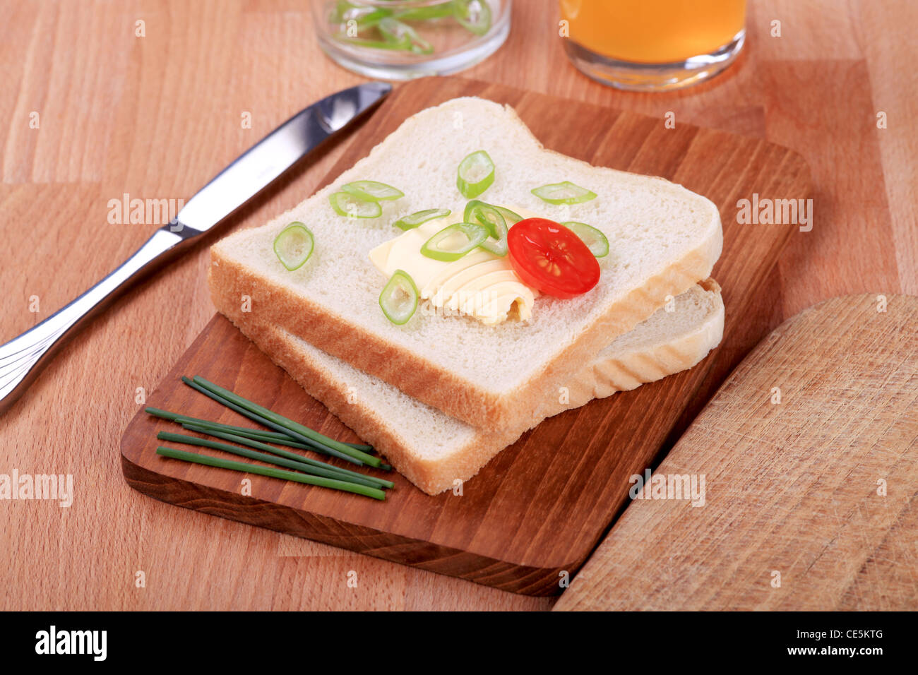 Two slices of white bread and butter Stock Photo Alamy