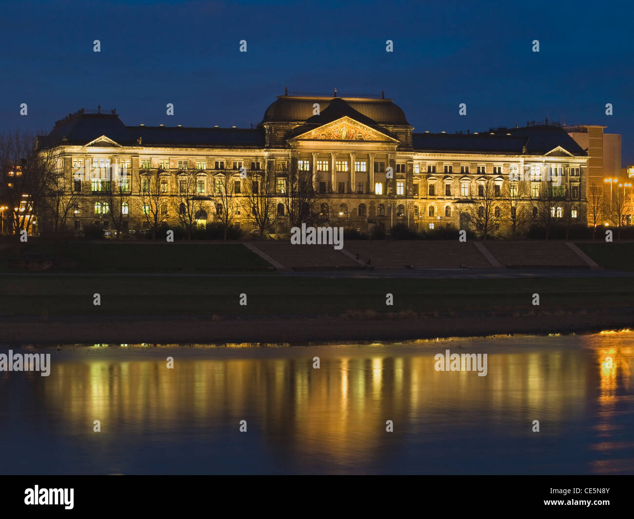 View over the Elbe-River to the ministry of finance of Saxony, Dresden, Saxony, Germany, Europe Stock Photo