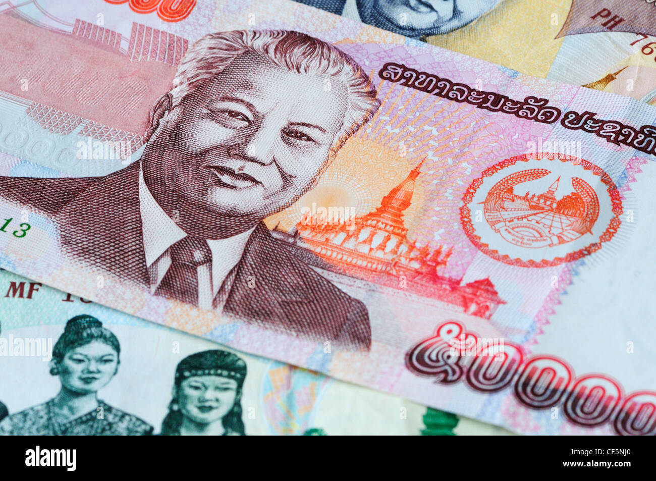 Laos Kip Banknotes Stock Photo