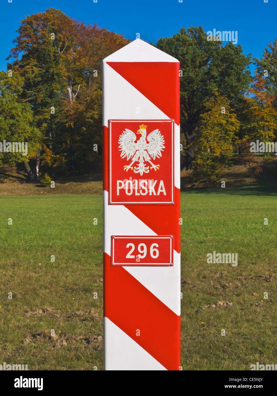Detail photo of the border column 296 of the Republic of Poland in Leknica, Zary county, Voivodeship Lebus, Poland, Europe Stock Photo
