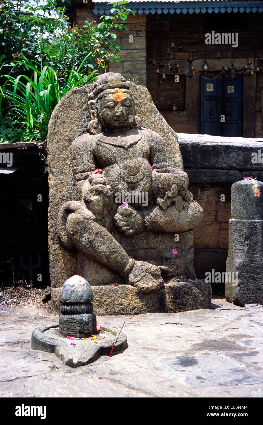 shivling and woman sculpture Bageshwar temple ; Kumaon ; Uttaranchal ; India Stock Photo