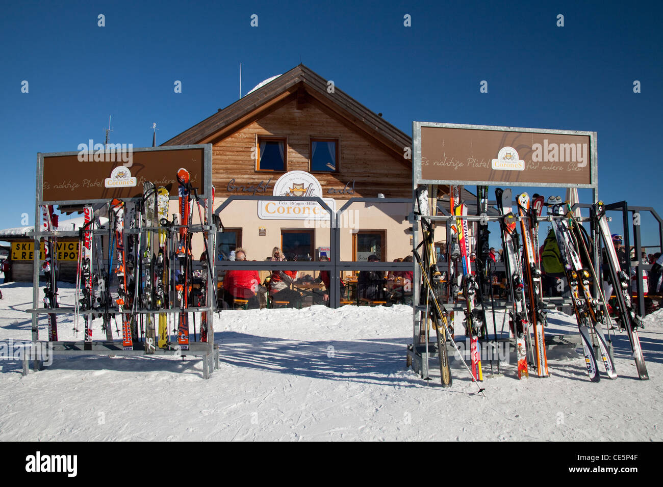 Restaurant on the mountaintop plateau Kronplatz, Bruneck, Puster valley, South Tyrol, Italy, Europe Stock Photo