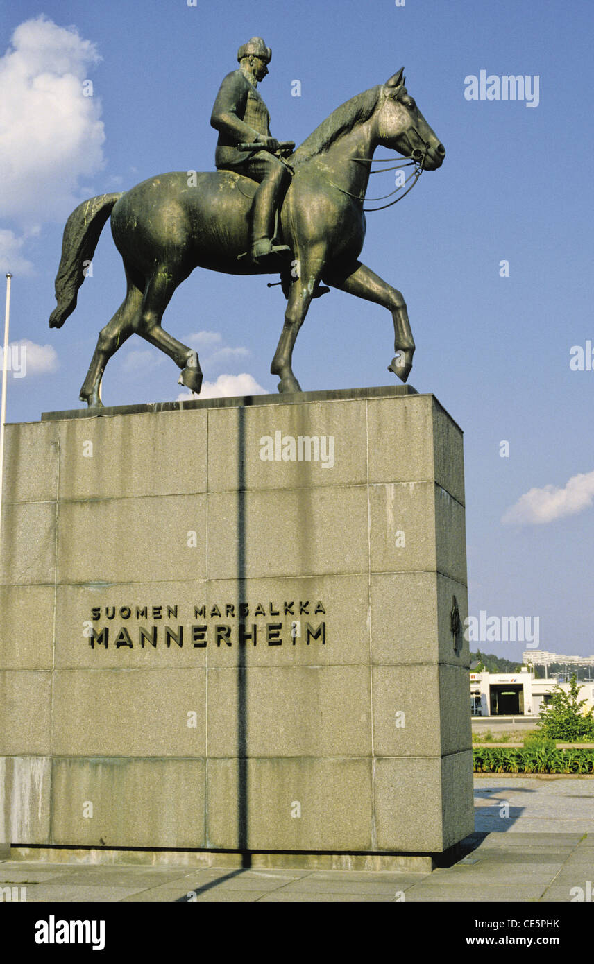 Equestrian statue of Field Marshall Carl Gustaf Emil Mannerheim in Lahti, Finland Stock Photo