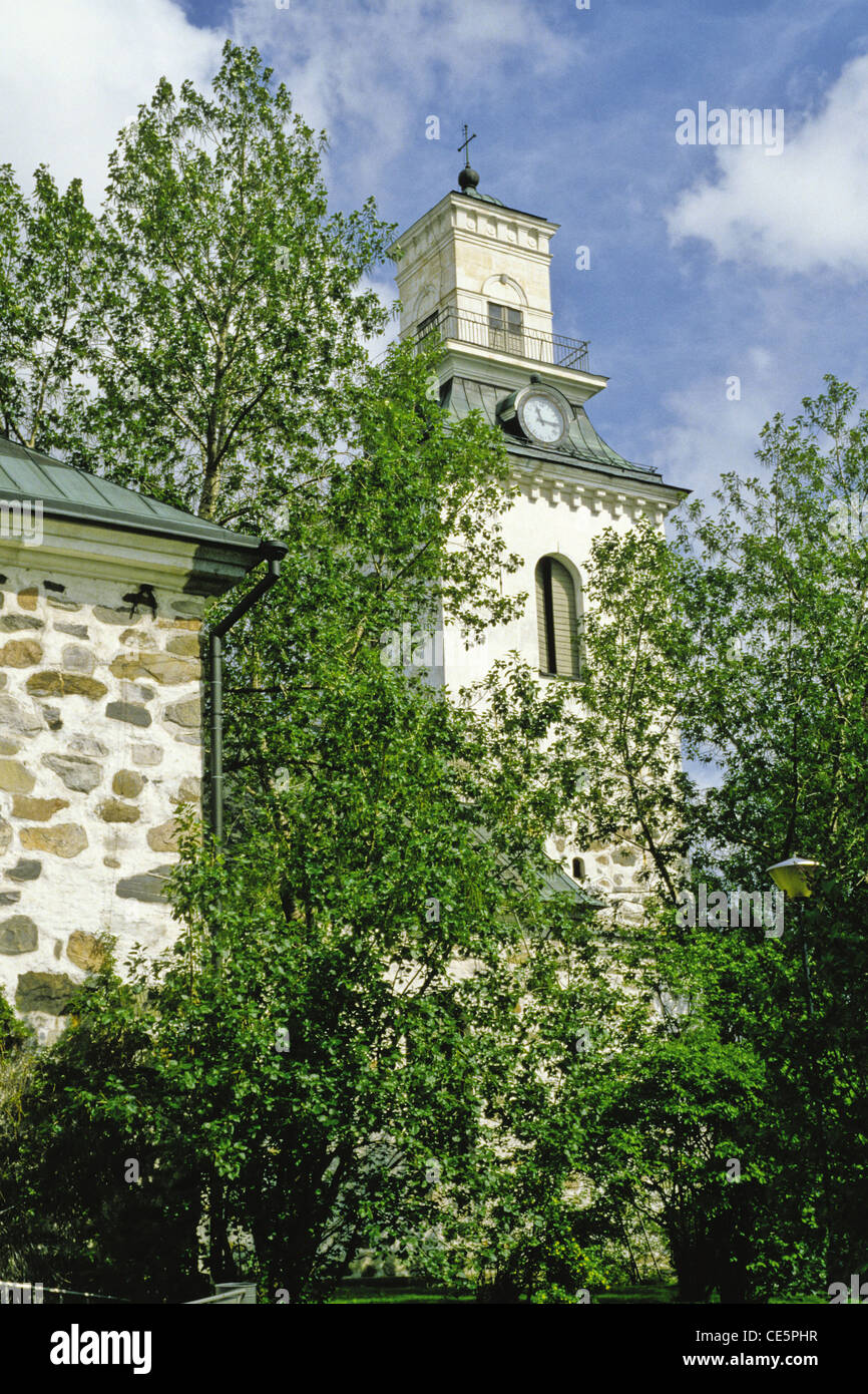 The bell tower of the neoclassical Kuopio Lutheran Cathedral in Kuopio, Finland Stock Photo