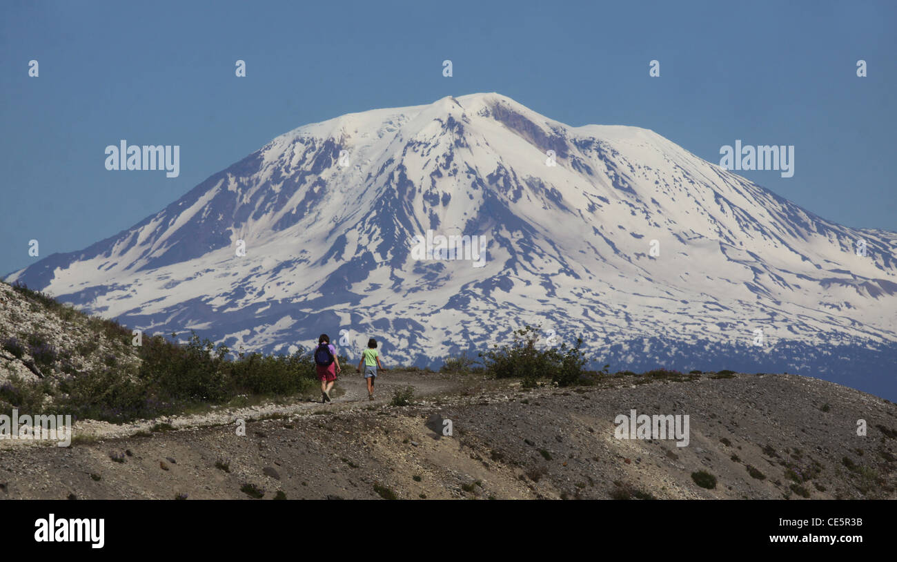 Mount Adams hiker near Mt saint helens Stock Photo