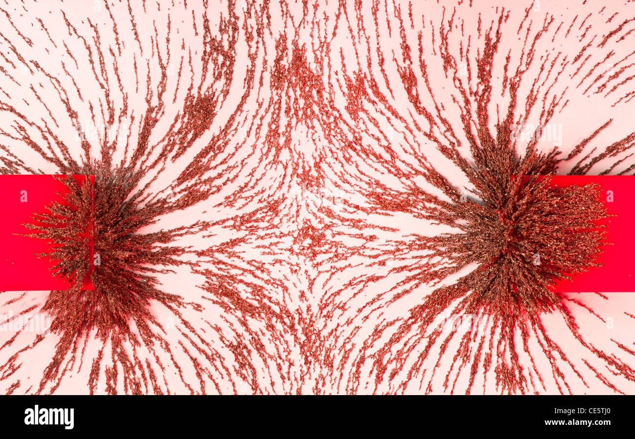 Two red notth poles of repelling each other, the field