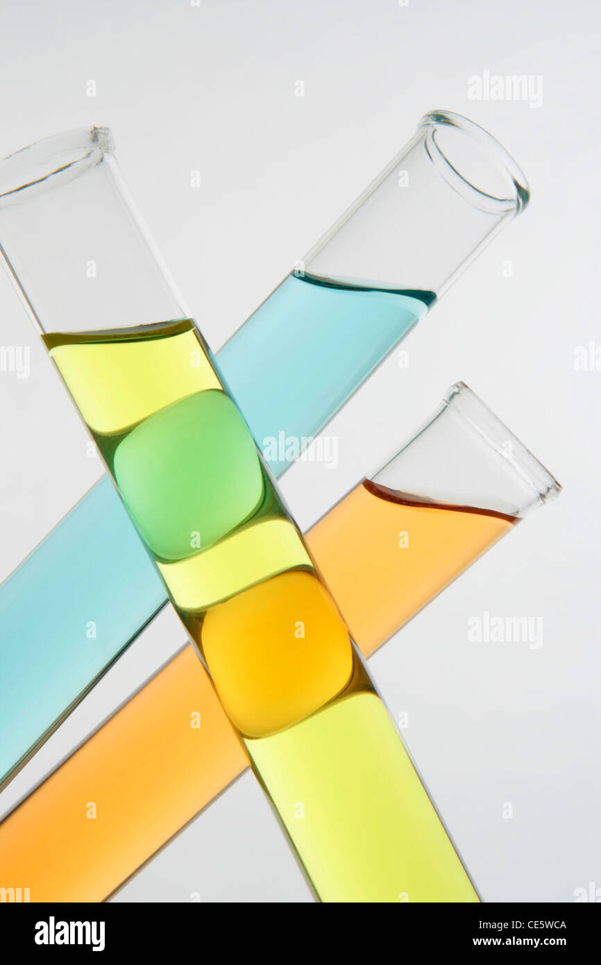 Test tubes filled with colorful liquids Stock Photo