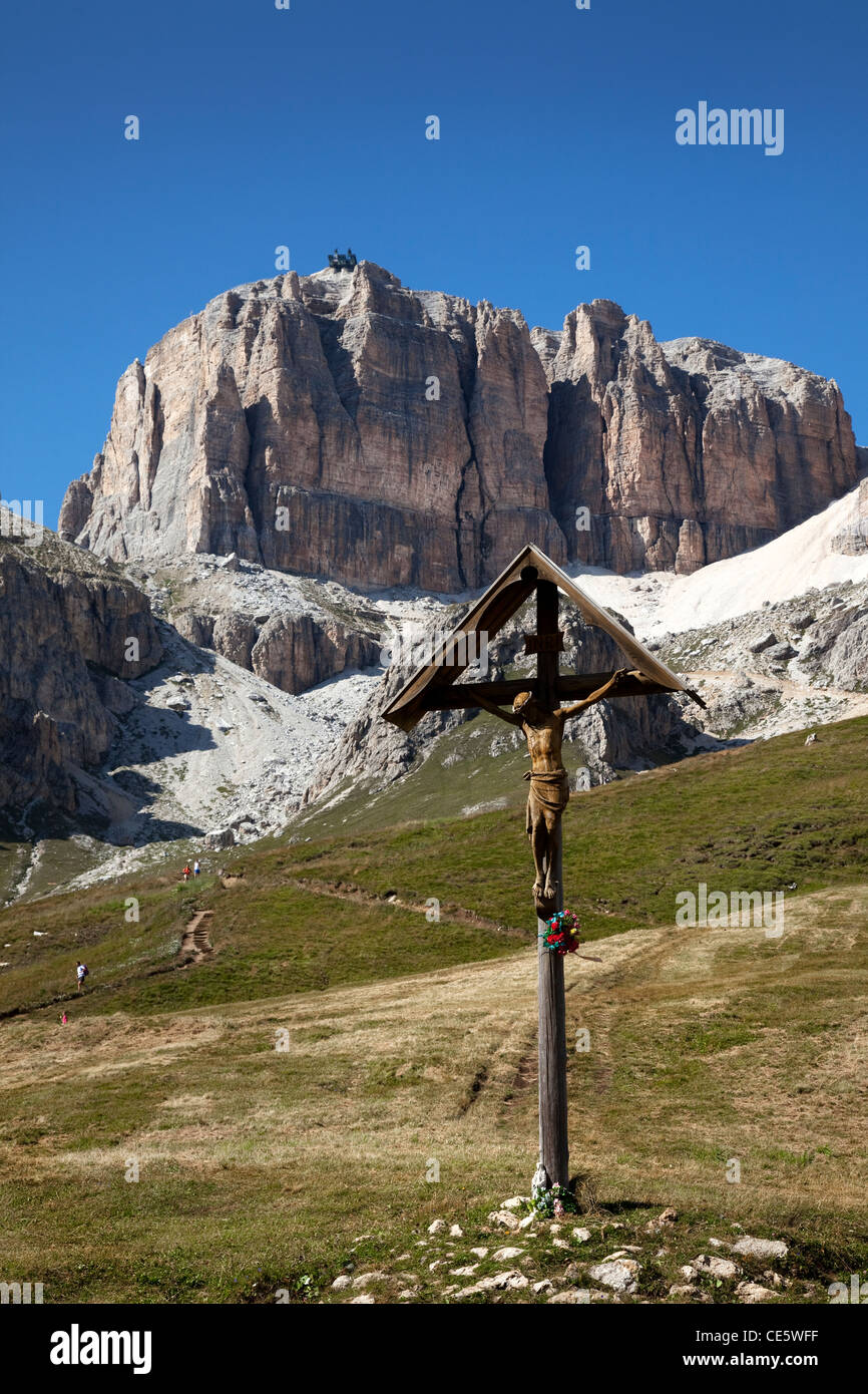 Crucifixion at Passo Pordoi in the Dolomite Alps, Italy, Europe. Stock Photo