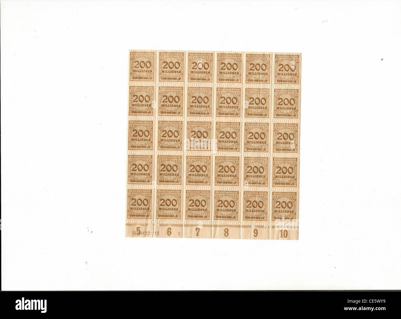 Inflation stamps from Weimar Republic - stamps worth millions of Deutch marks Stock Photo