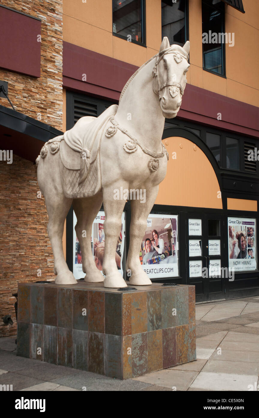 White horse statue in front of P.F. Chan's Chinese bistro restaurant in Boston, Massachusetts, United States, food, ethnic Stock Photo