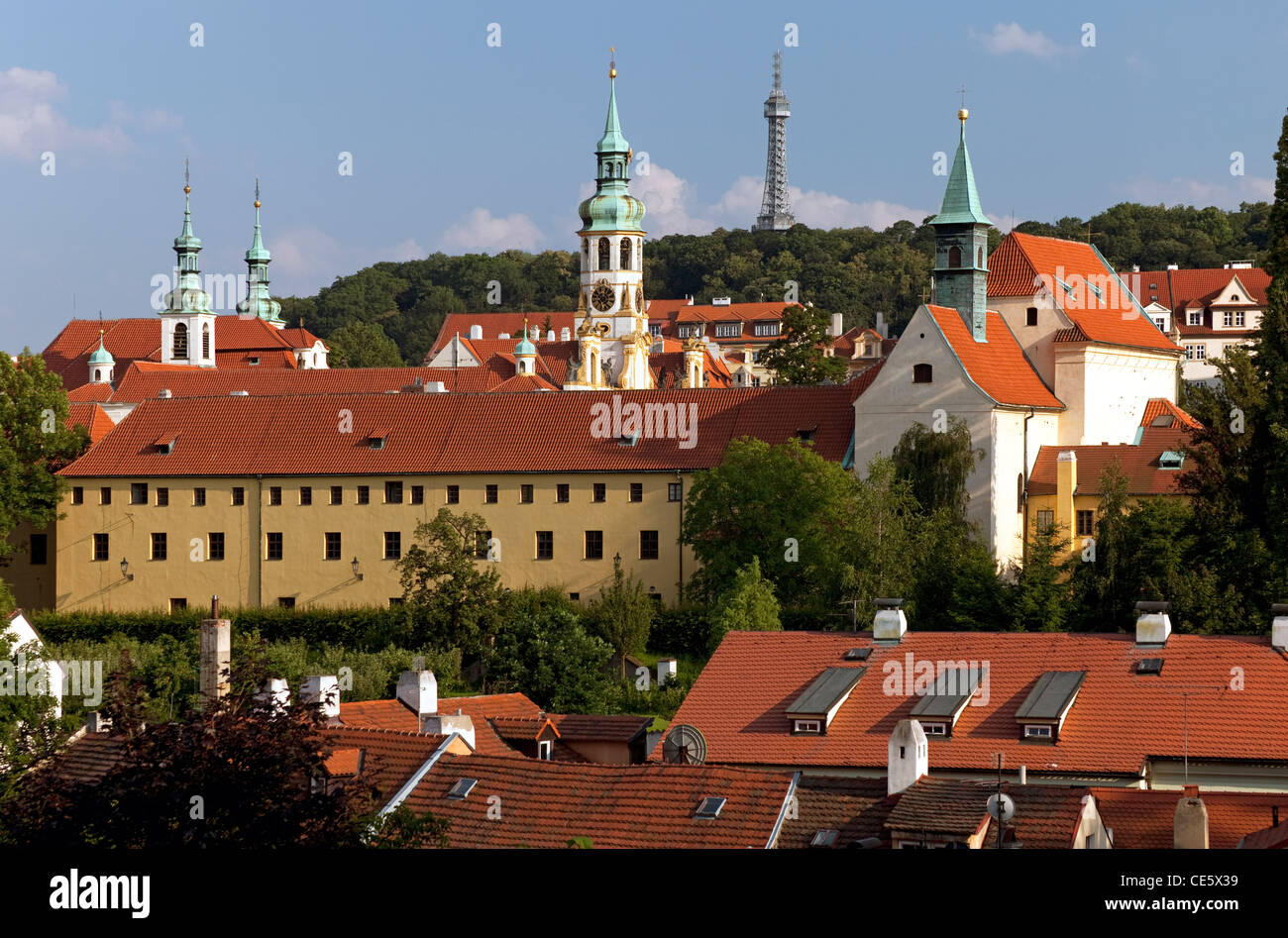 Historic Prague Loreta and Petrin Hill with the tower Stock Photo