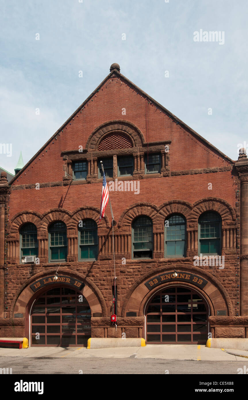 Red brick Fire Brigade Station building, Boylston Street, Boston