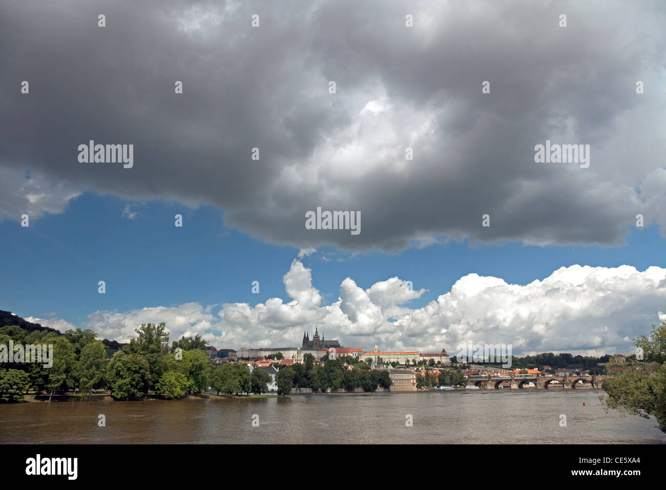 Prague panorama with Hradcany and Prague Castle Stock Photo