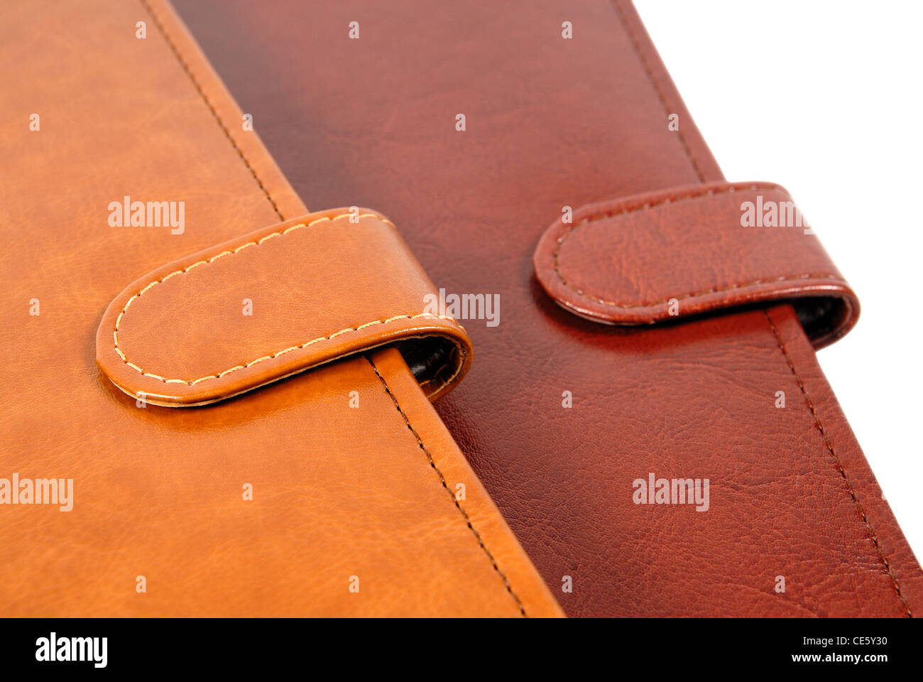 Brown leather organizers closeup isolated on white Stock Photo