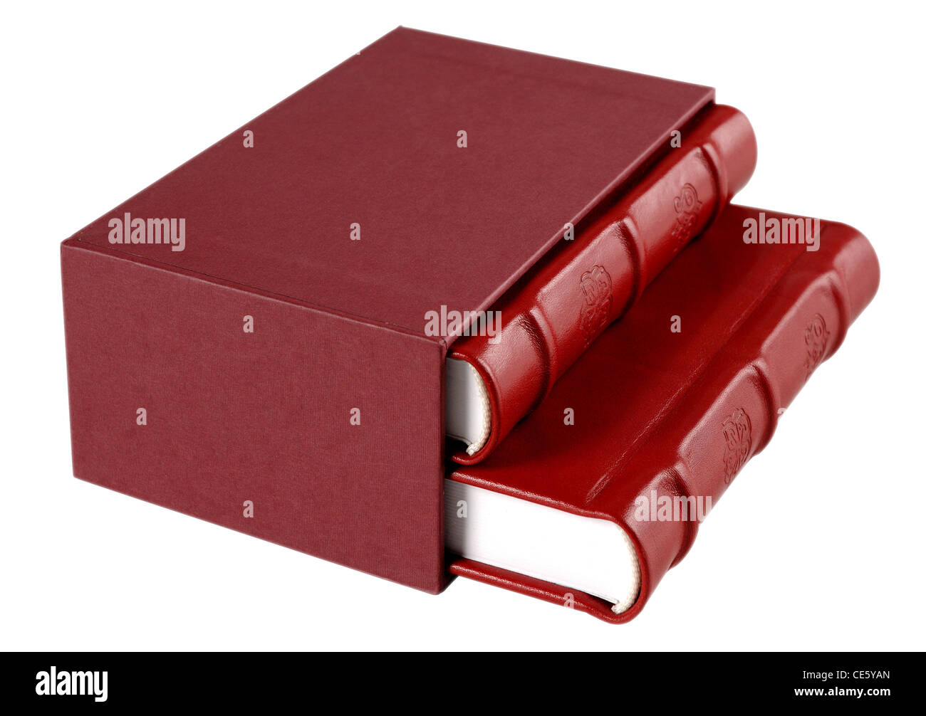 Red decorated leather diaries isolated on white Stock Photo - Alamy