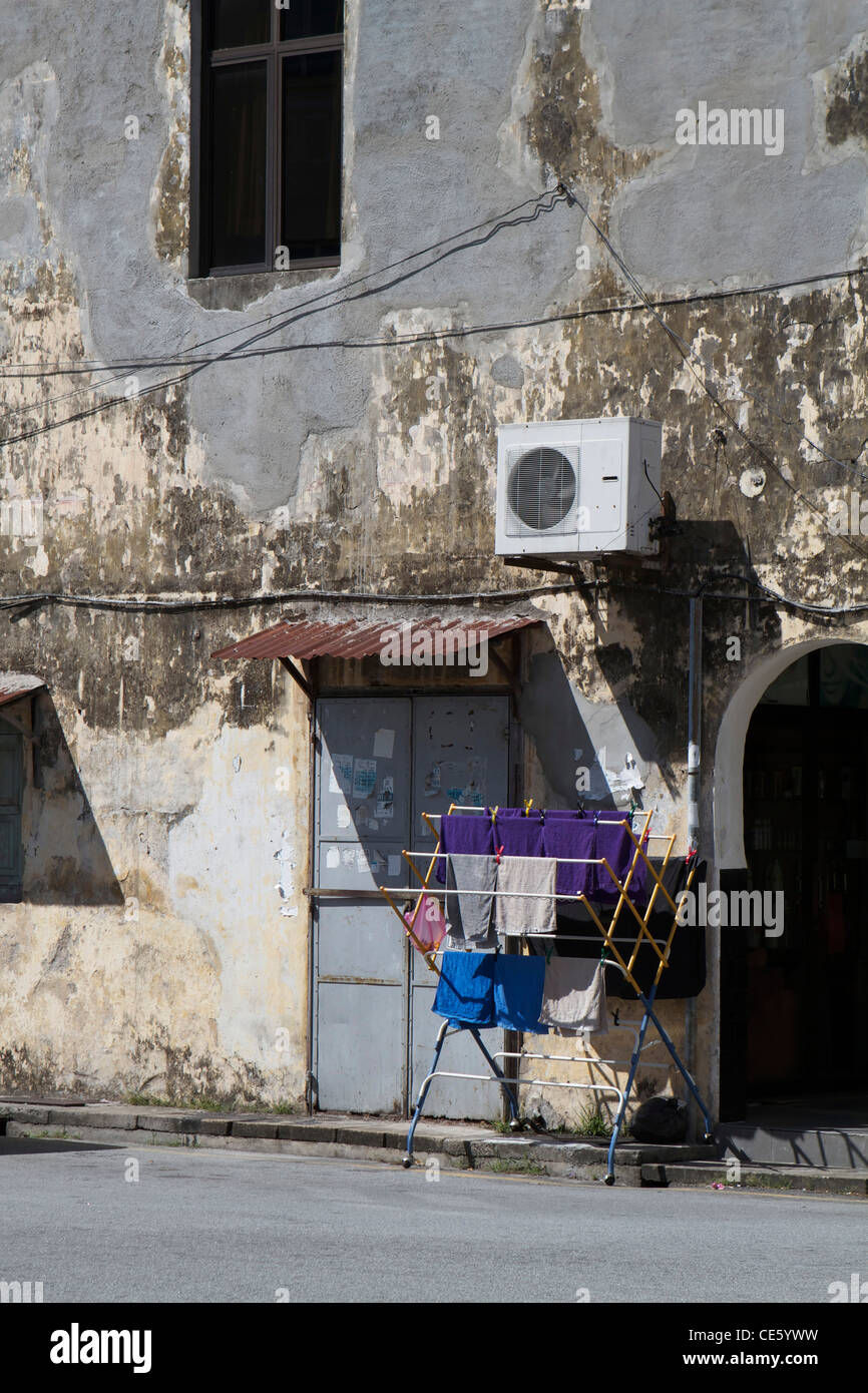 drying laundry on a Penang street Stock Photo