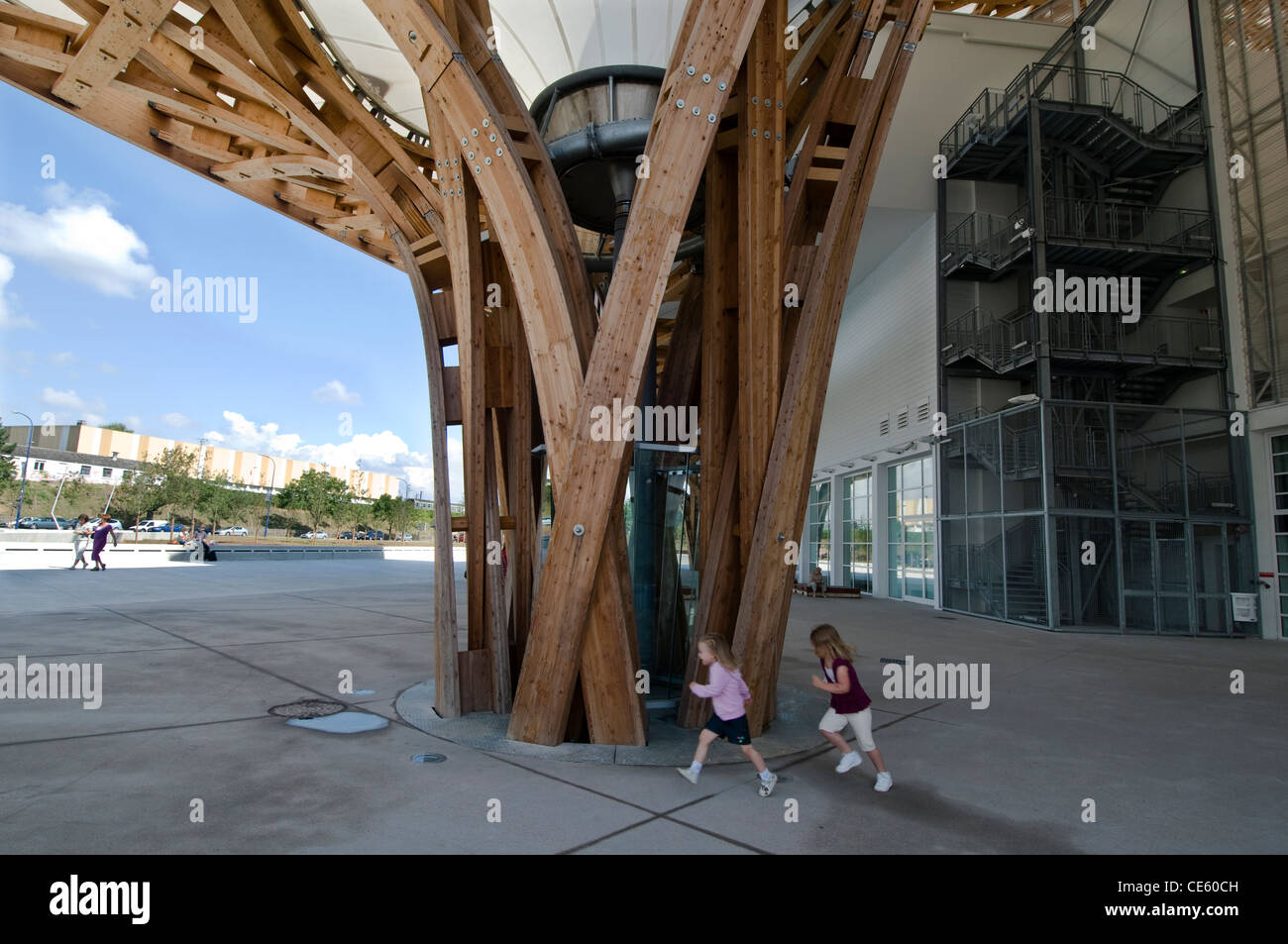 Children running around the construction of the Centre Pompidou Metz, France Stock Photo