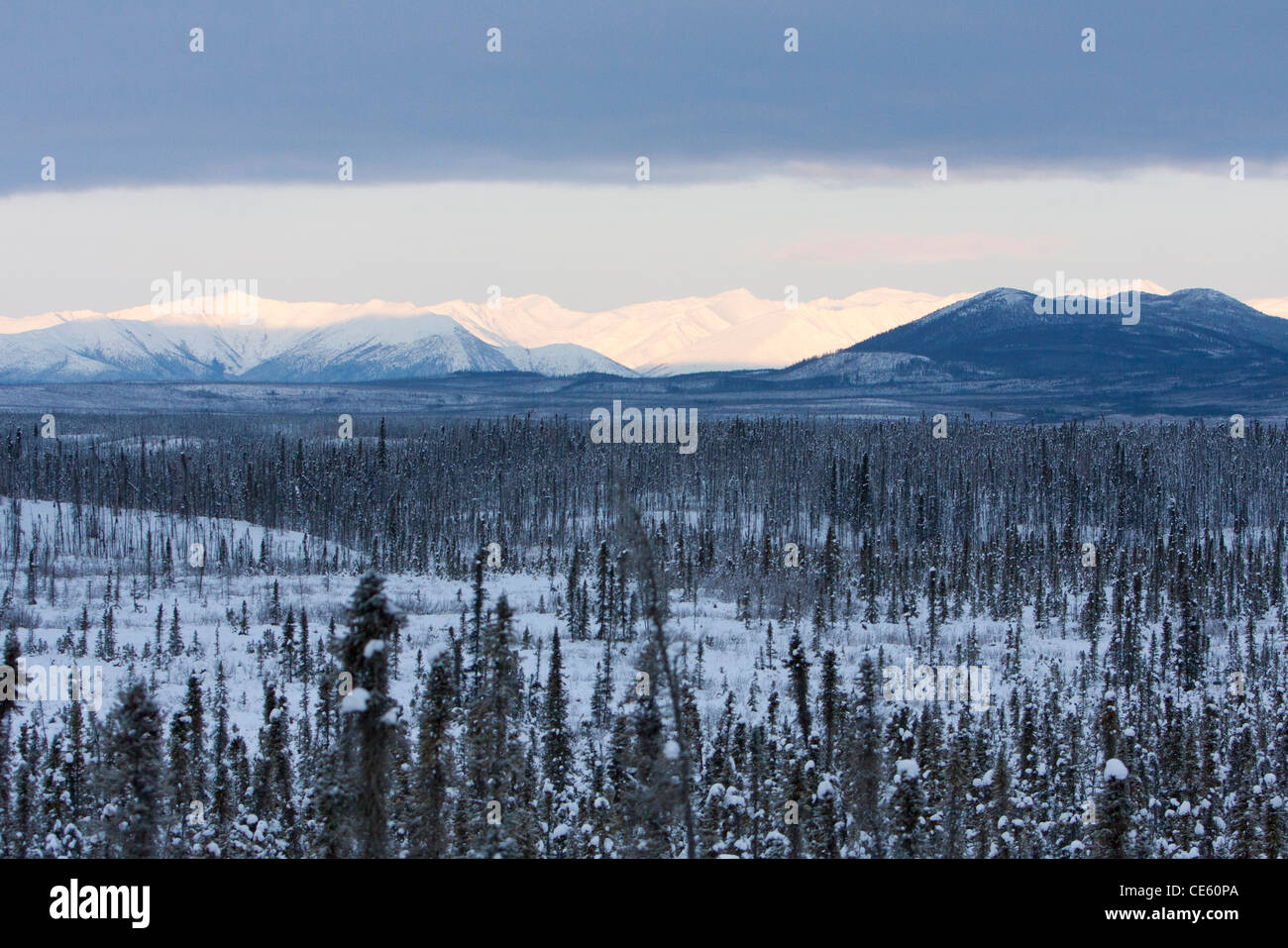 Scenic snowy winter mountainous landscape in Brooks Range, North Slope, Alaska in October Stock Photo