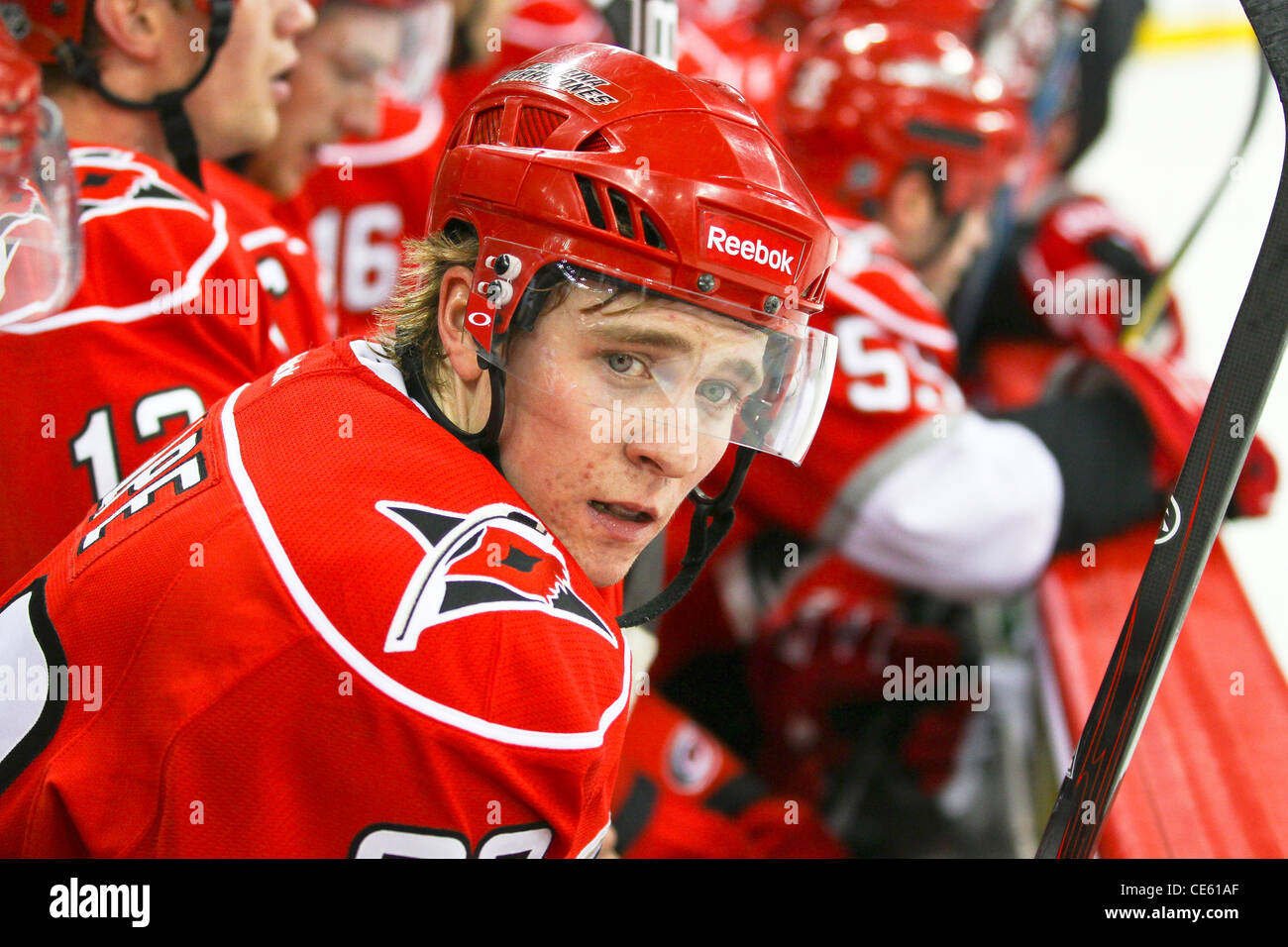 Carolina Hurricane Zac Dalpe in an NHL game during the 2011-2012 season at the RBC Center in Raleigh, NC Stock Photo