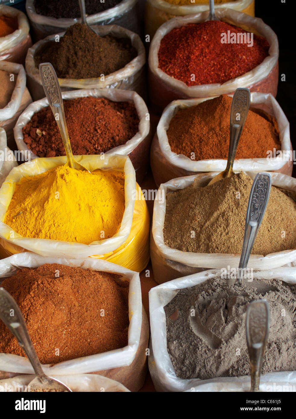 A selection of spices for sale at a market in goa, India Stock Photo