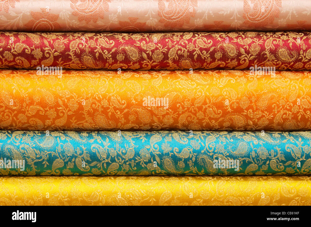 A pile of sari silks in India Stock Photo Alamy