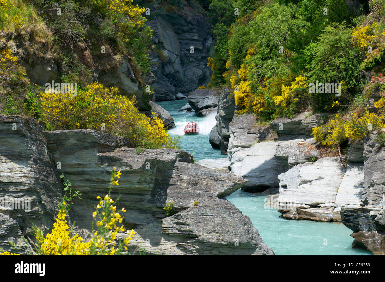 Jet Boat on the Shotover river Queenstown Stock Photo